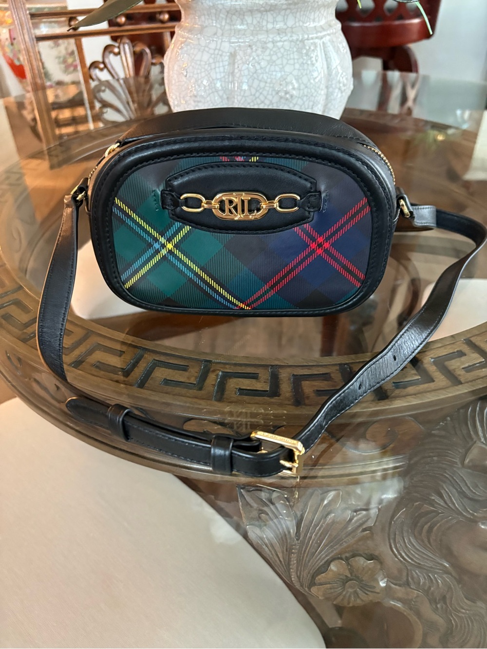🖤💚LAUREN RALPH LAUREN TARTAN PLAID LEATHER JORDYNN CROSSBODY BAG!🖤💚